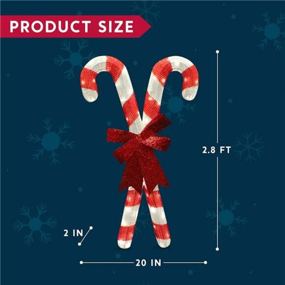 2.8FT Christmas Candy Cane Tinsel Yard Light Decorations 50...
